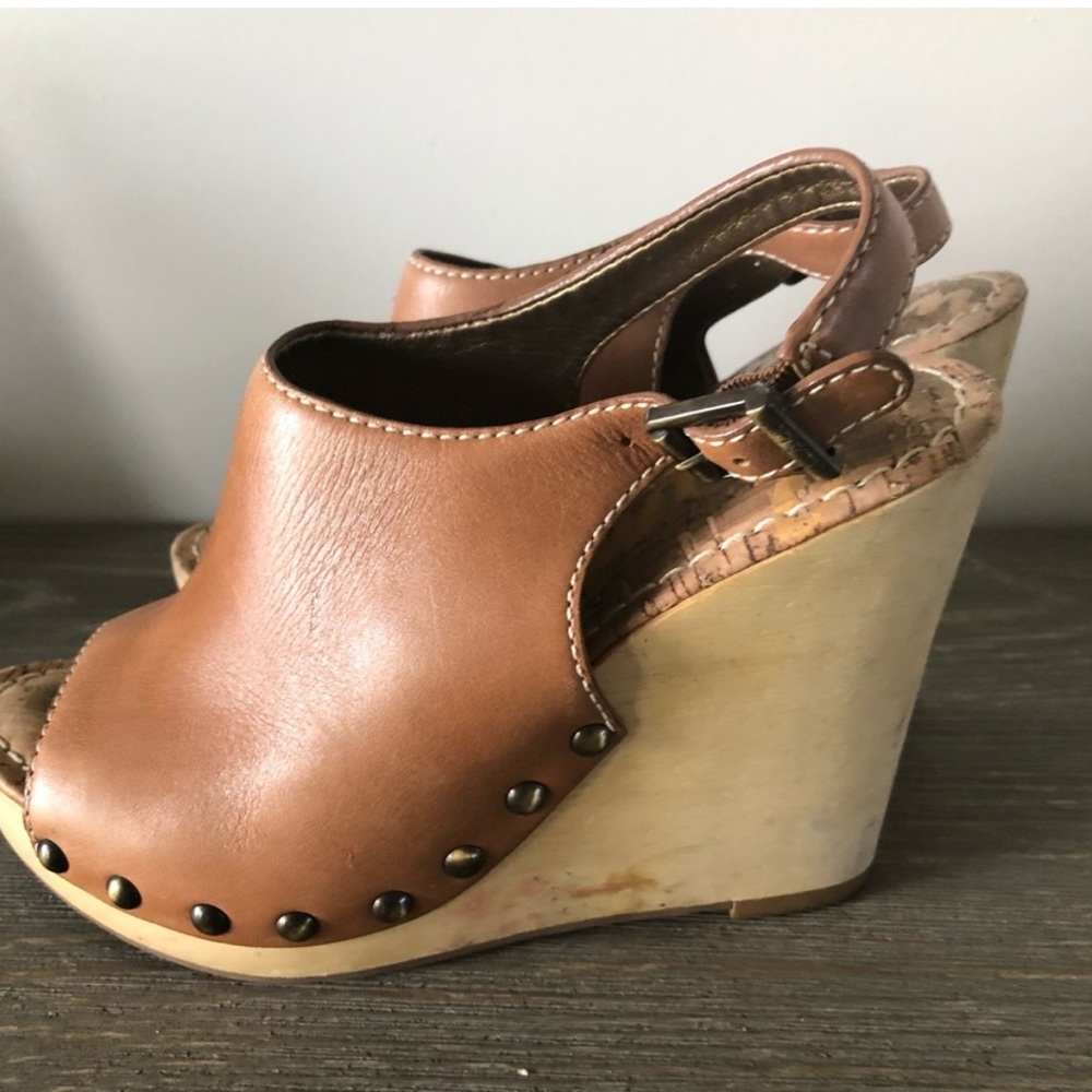 Sam Edelman Camilla Brown Wood Wedge Sandals - Picture 3 of 6